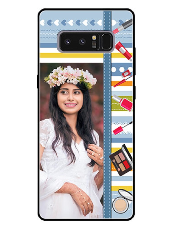 Custom Galaxy Note 8 Personalized Glass Phone Case  - Makeup Icons Design