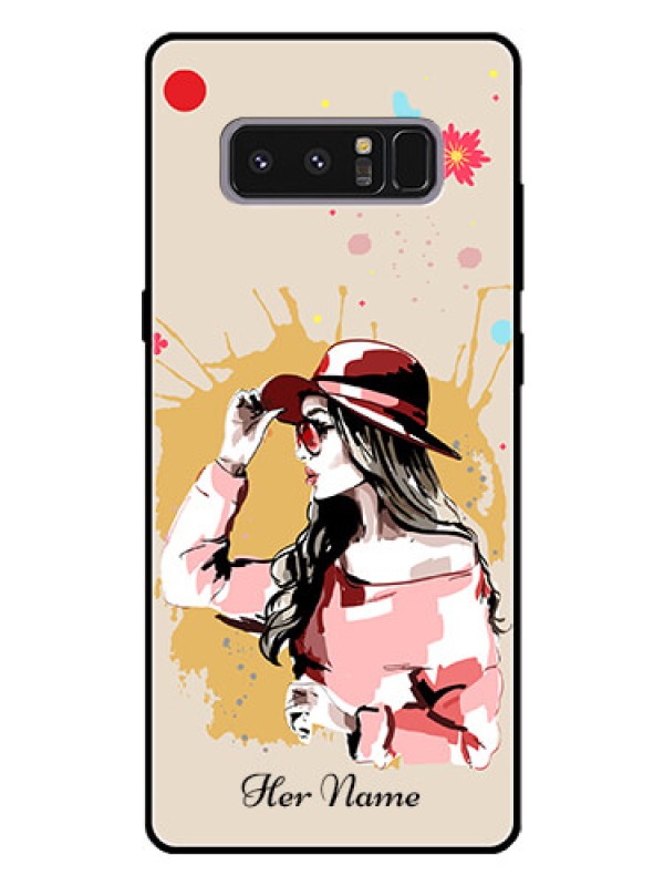 Custom Galaxy Note 8 Photo Printing on Glass Case - Women with pink hat Design