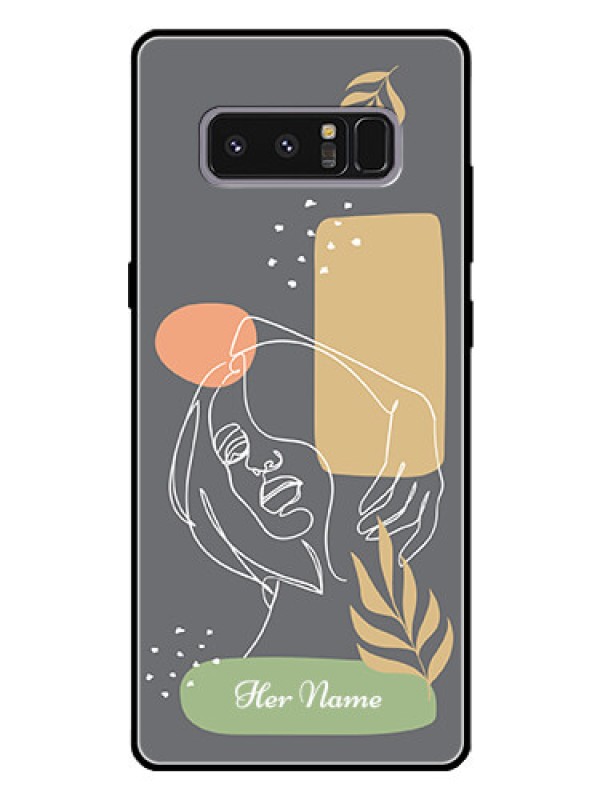 Custom Galaxy Note 8 Custom Glass Phone Case - Gazing Woman line art Design