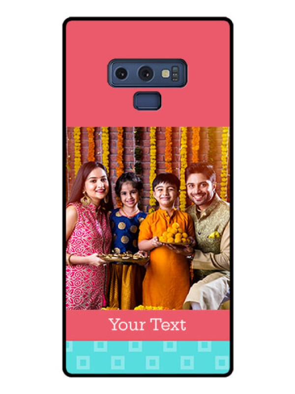 Custom Galaxy Note 9 Personalized Glass Phone Case  - Peach & Blue Color Design