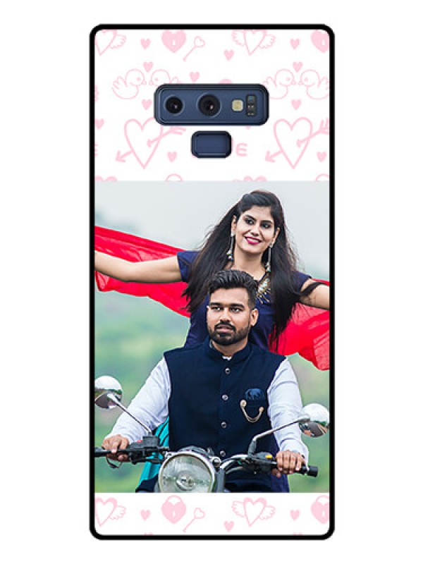 Custom Galaxy Note 9 Custom Glass Mobile Case  - Pink Flying Heart Design