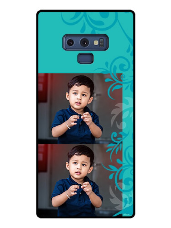 Custom Galaxy Note 9 Personalized Glass Phone Case  - with Photo and Green Floral Design 