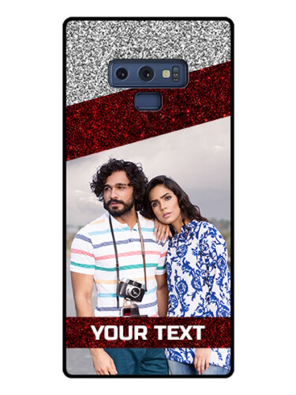 Custom Galaxy Note 9 Personalized Glass Phone Case  - Image Holder with Glitter Strip Design