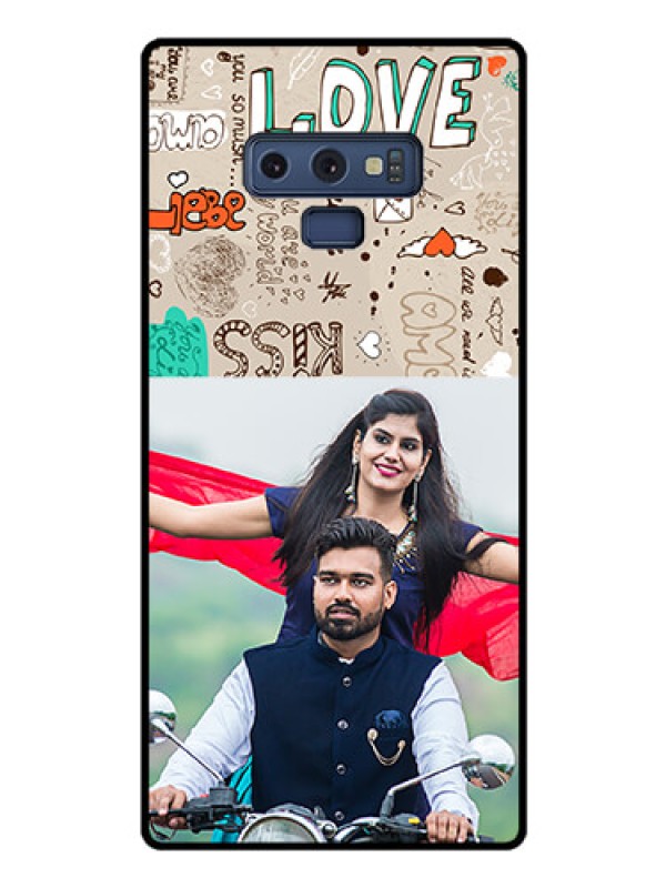 Custom Galaxy Note 9 Custom Glass Phone Case  - Love Doodle Pattern 