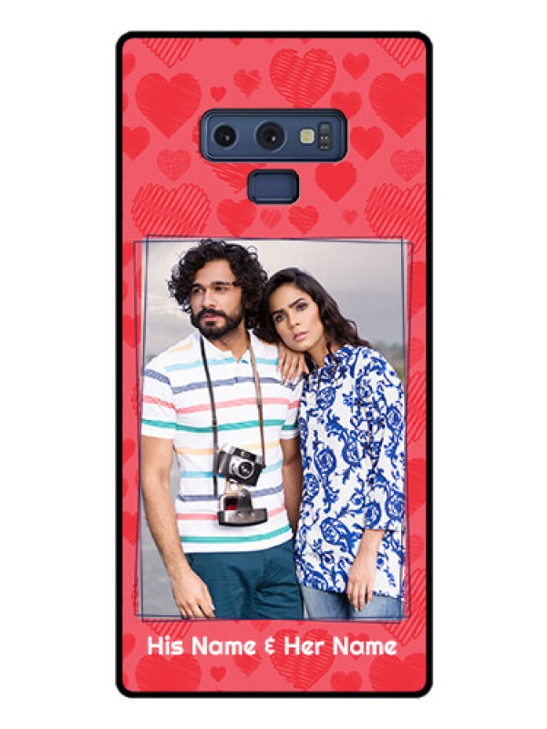 Custom Galaxy Note 9 Photo Printing on Glass Case  - with Red Heart Symbols Design