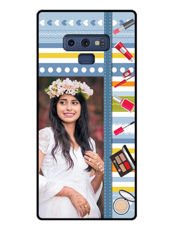 Custom Galaxy Note 9 Personalized Glass Phone Case  - Makeup Icons Design