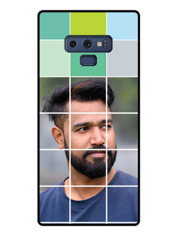 Custom Galaxy Note 9 Photo Printing on Glass Case  - with white box pattern 