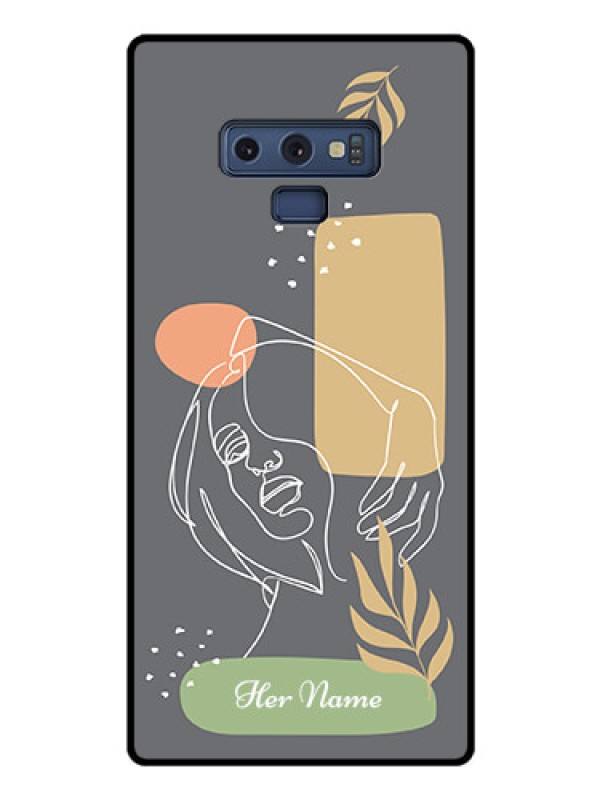 Custom Galaxy Note 9 Custom Glass Phone Case - Gazing Woman line art Design