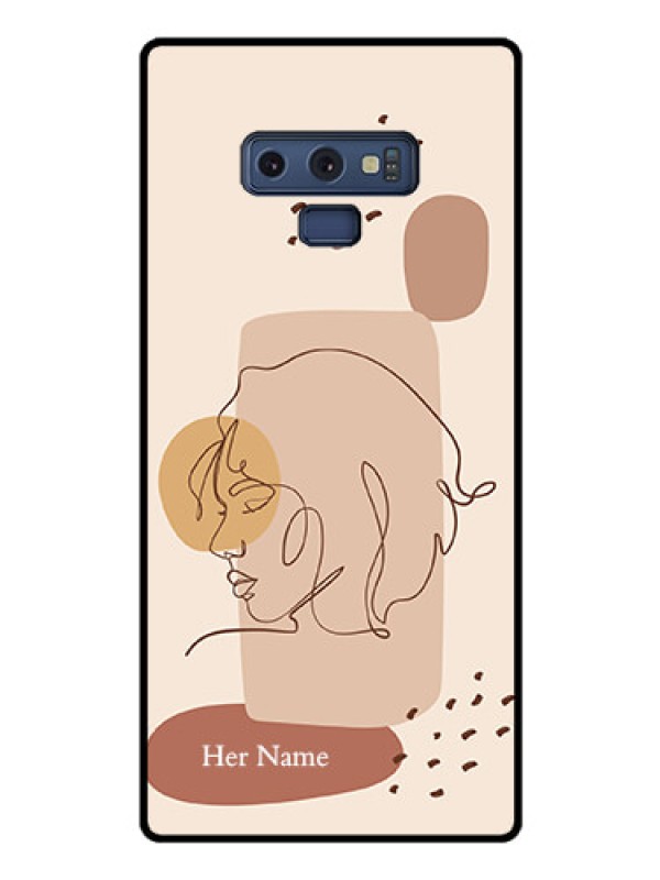 Custom Galaxy Note 9 Photo Printing on Glass Case - Calm Woman line art Design