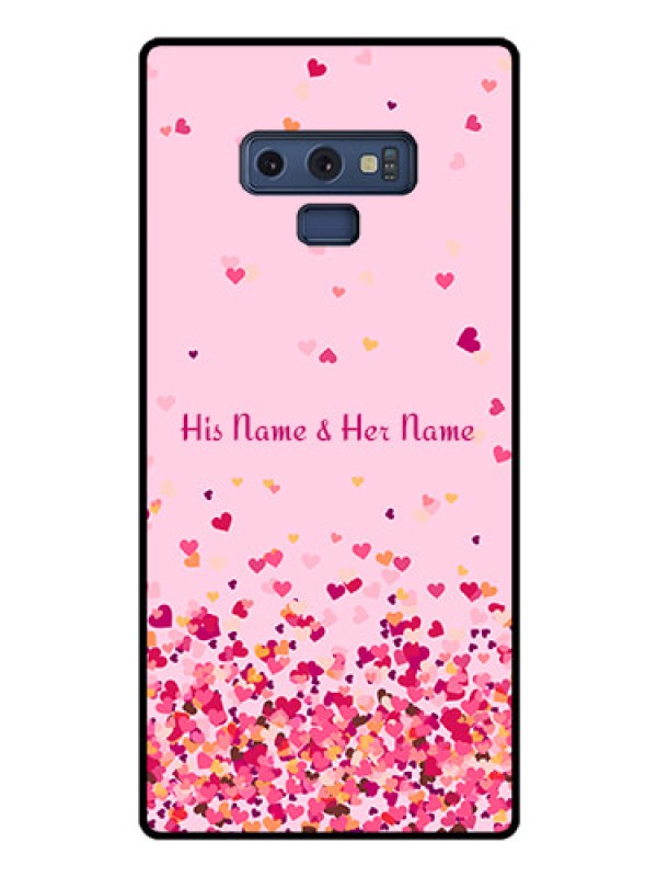 Custom Galaxy Note 9 Photo Printing on Glass Case - Floating Hearts Design