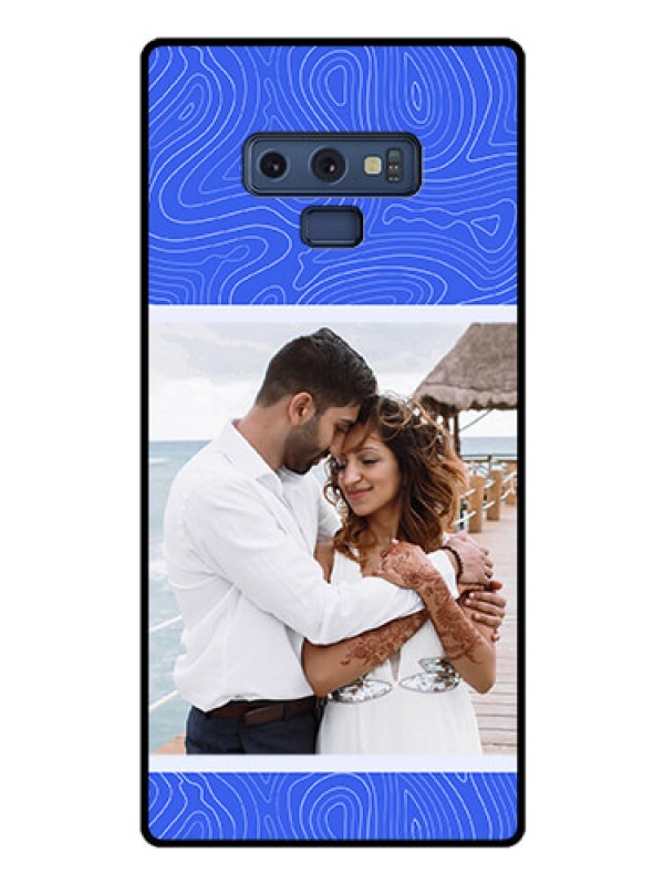 Custom Galaxy Note 9 Custom Glass Mobile Case - Curved line art with blue and white Design