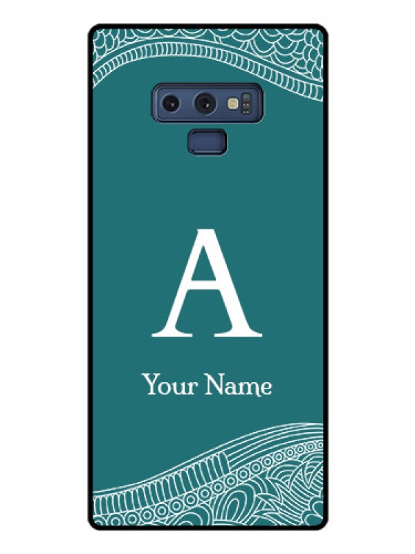 Custom Galaxy Note 9 Personalized Glass Phone Case - line art pattern with custom name Design