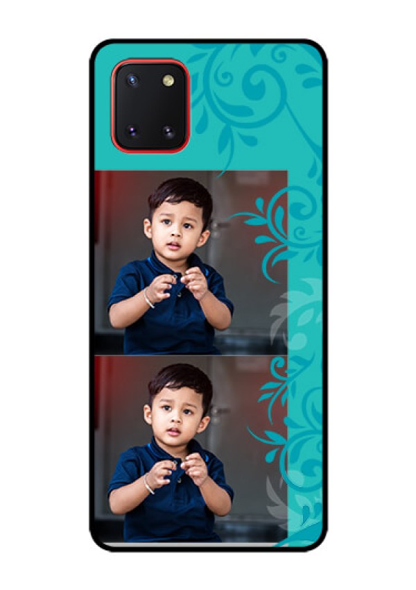 Galaxy Note10 Lite Personalized Glass Phone Case - with Photo and Green Floral Design 