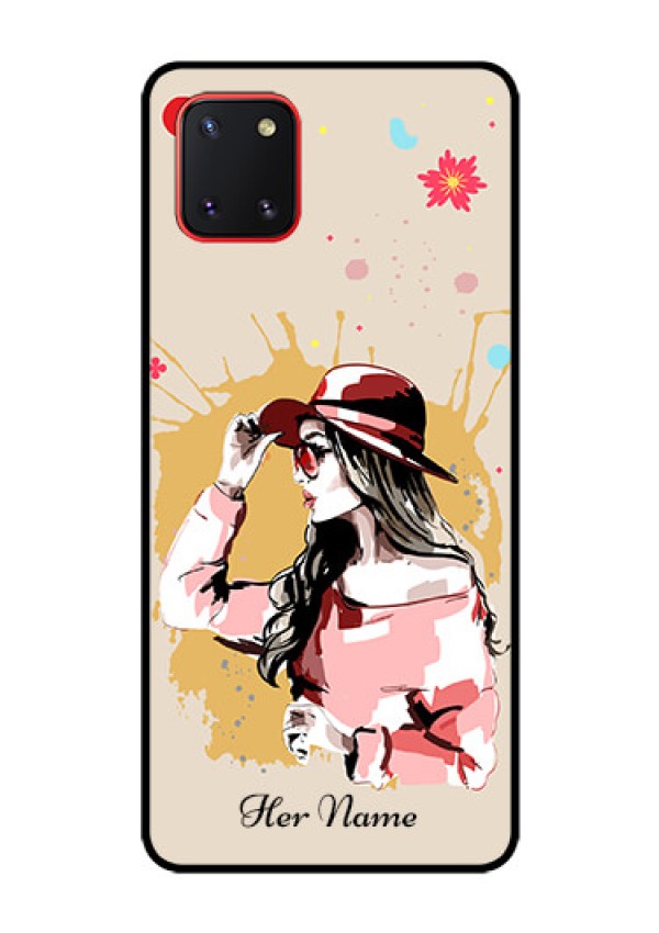 Galaxy Note10 Lite Photo Printing on Glass Case - Women with pink hat Design