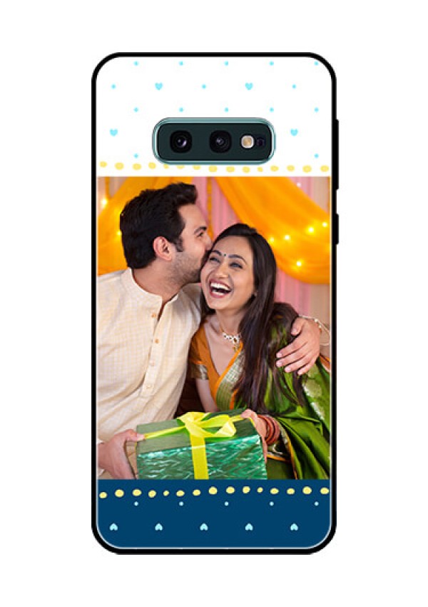 Galaxy S10e Personalized Glass Phone Case  - White and Blue Abstract Design