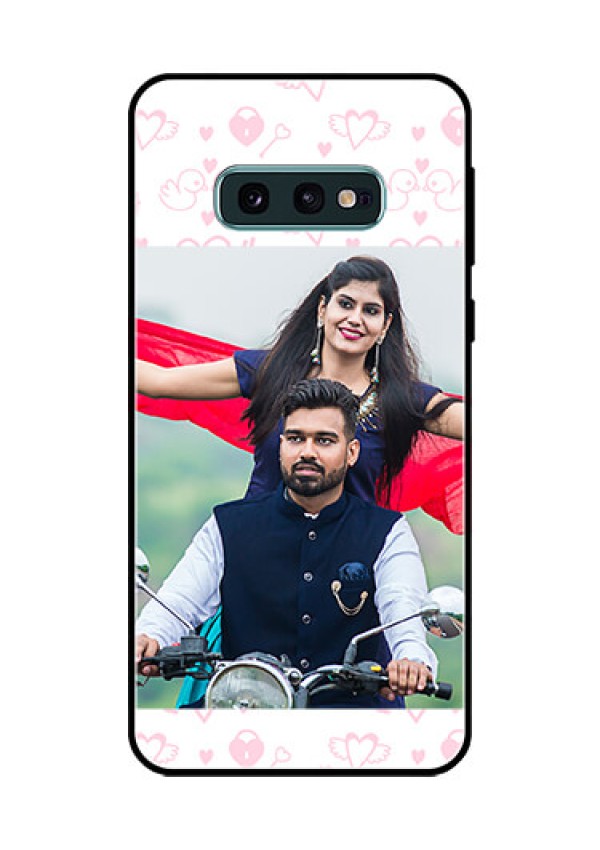 Galaxy S10e Custom Glass Mobile Case  - Pink Flying Heart Design
