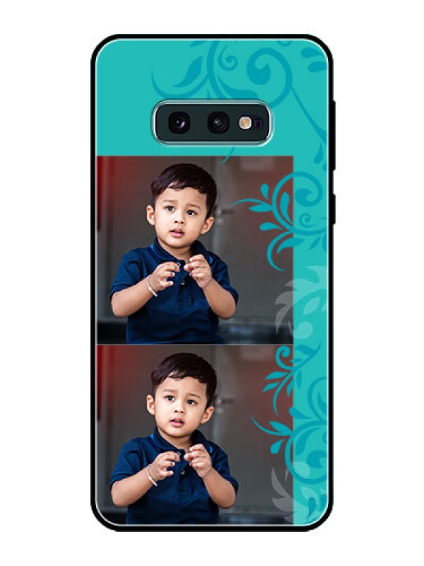 Custom Galaxy S10e Personalized Glass Phone Case  - with Photo and Green Floral Design 