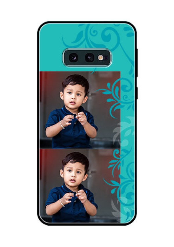 Galaxy S10e Personalized Glass Phone Case  - with Photo and Green Floral Design 