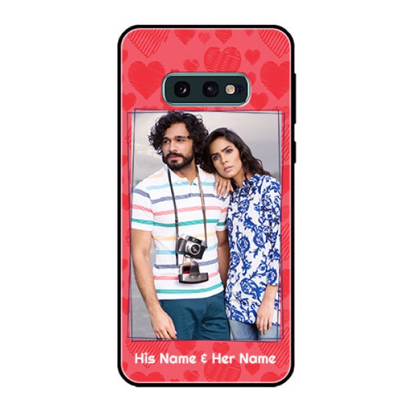 Galaxy S10e Photo Printing on Glass Case - with Red Heart Symbols Design Galaxy S10e Photo Printing on Glass Case - with Red Heart Symbols Design
