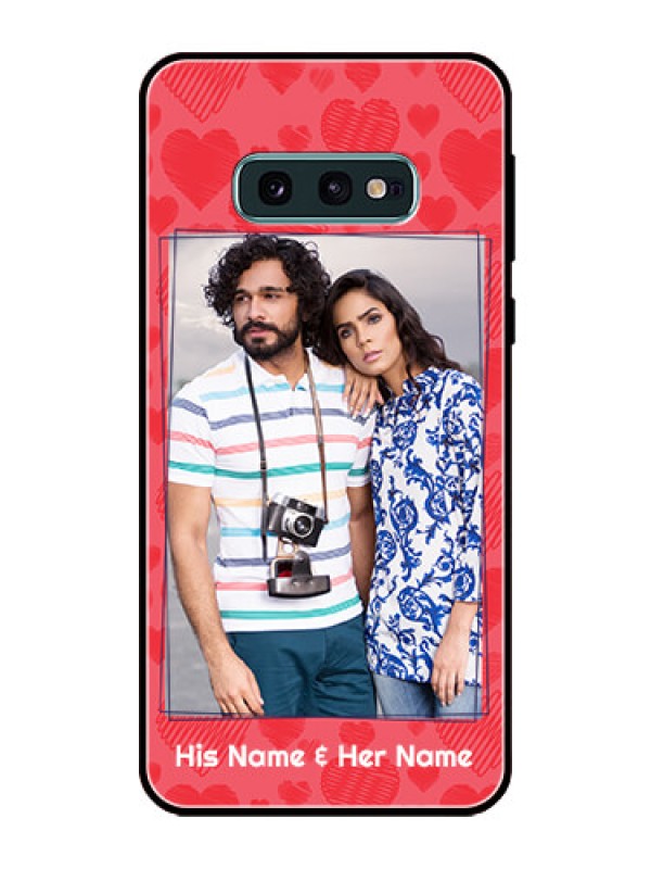 Custom Galaxy S10e Photo Printing on Glass Case  - with Red Heart Symbols Design