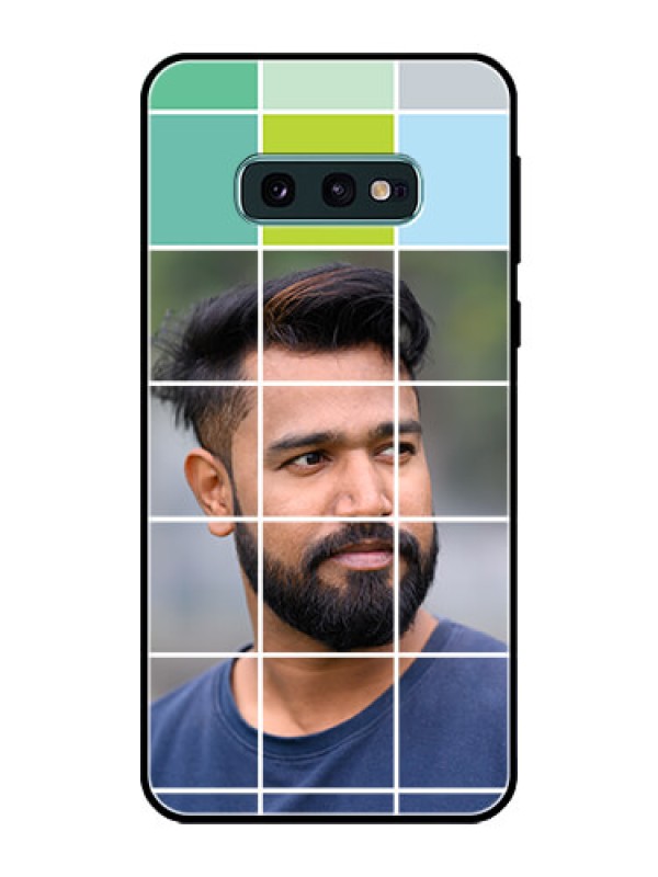 Custom Galaxy S10e Photo Printing on Glass Case  - with white box pattern 