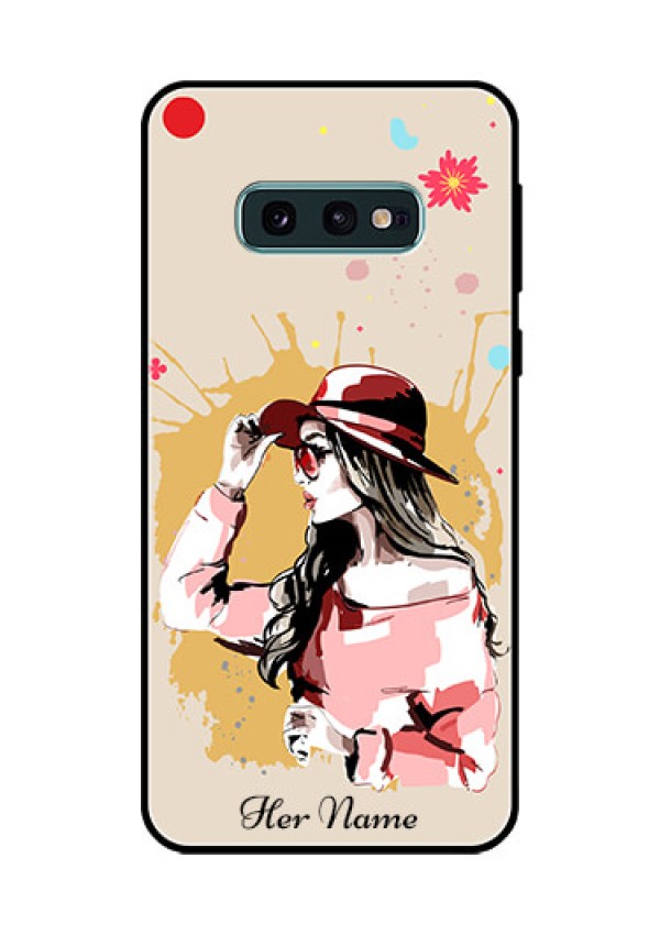 Galaxy S10e Photo Printing on Glass Case - Women with pink hat Design