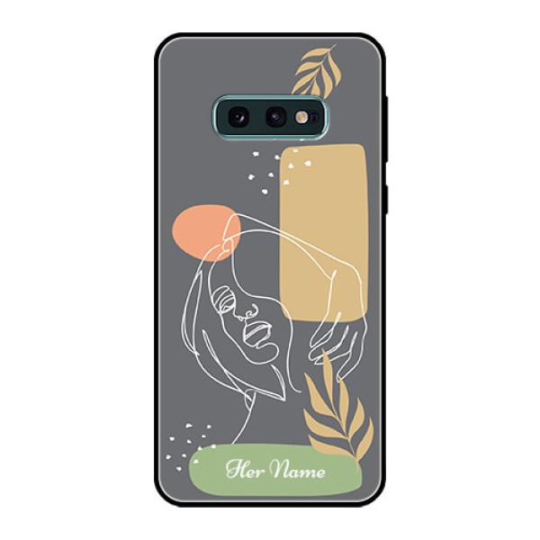 Galaxy S10e Custom Glass Phone Case - Gazing Woman line art Design