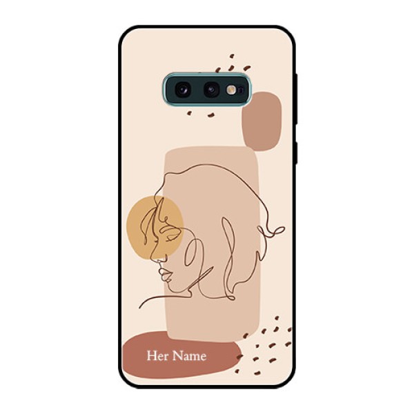 Galaxy S10e Photo Printing on Glass Case - Calm Woman line art Design Galaxy S10e Photo Printing on Glass Case - Calm Woman line art Design