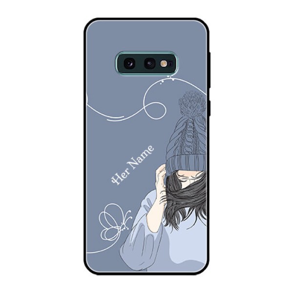 Galaxy S10e Custom Glass Mobile Case - Girl in winter outfit Design Galaxy S10e Custom Glass Mobile Case - Girl in winter outfit Design