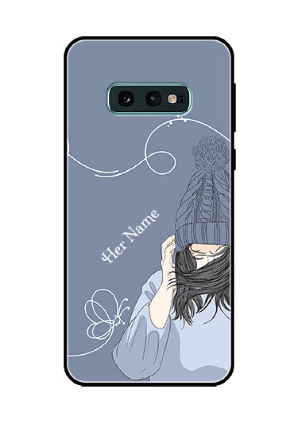 Galaxy S10e Custom Glass Mobile Case - Girl in winter outfit Design