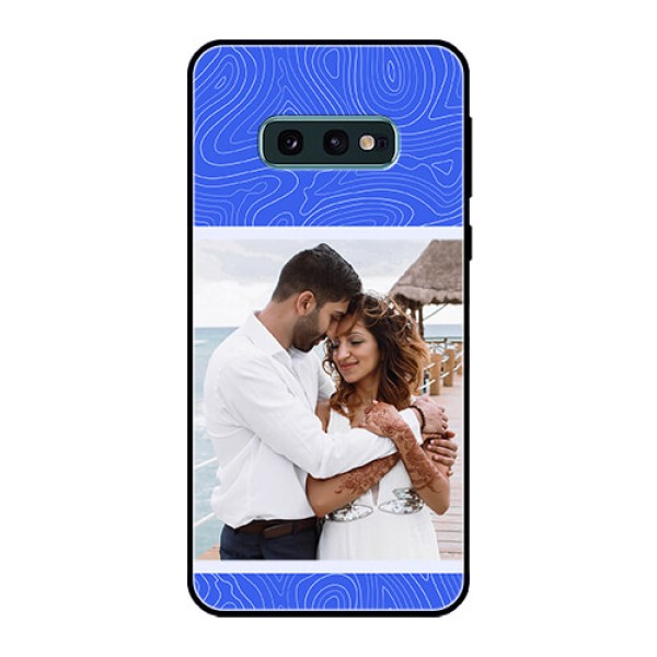 Galaxy S10e Custom Glass Mobile Case - Curved line art with blue and white Design Galaxy S10e Custom Glass Mobile Case - Curved line art with blue and white Design