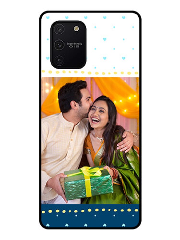 Custom Galaxy S10 Lite Personalized Glass Phone Case  - White and Blue Abstract Design