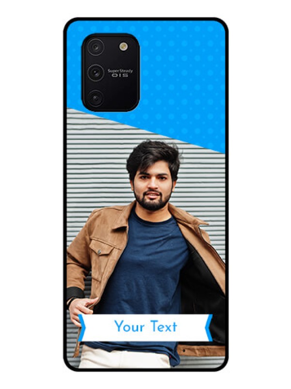 Custom Galaxy S10 Lite Photo Printing on Glass Case  - Simple Blue Color Design