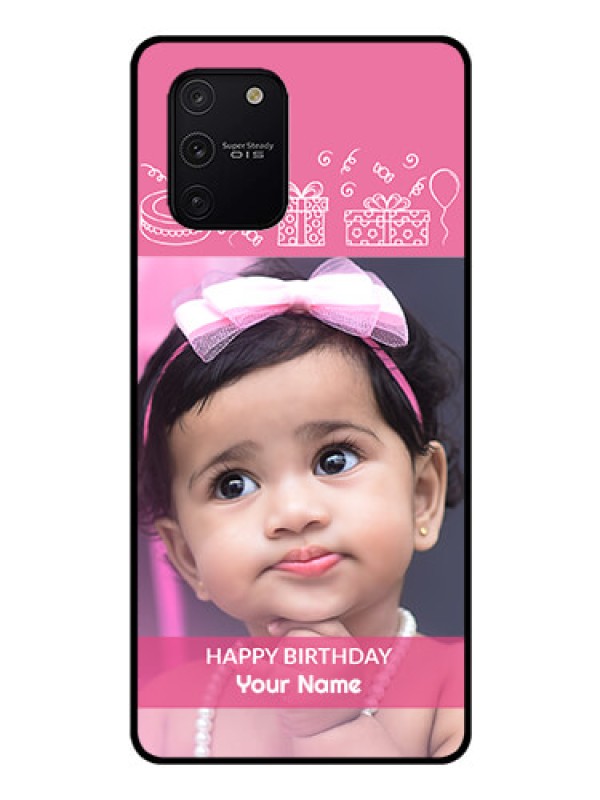 Custom Galaxy S10 Lite Photo Printing on Glass Case  - with Birthday Line Art Design