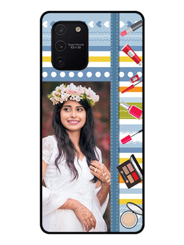 Custom Galaxy S10 Lite Personalized Glass Phone Case  - Makeup Icons Design