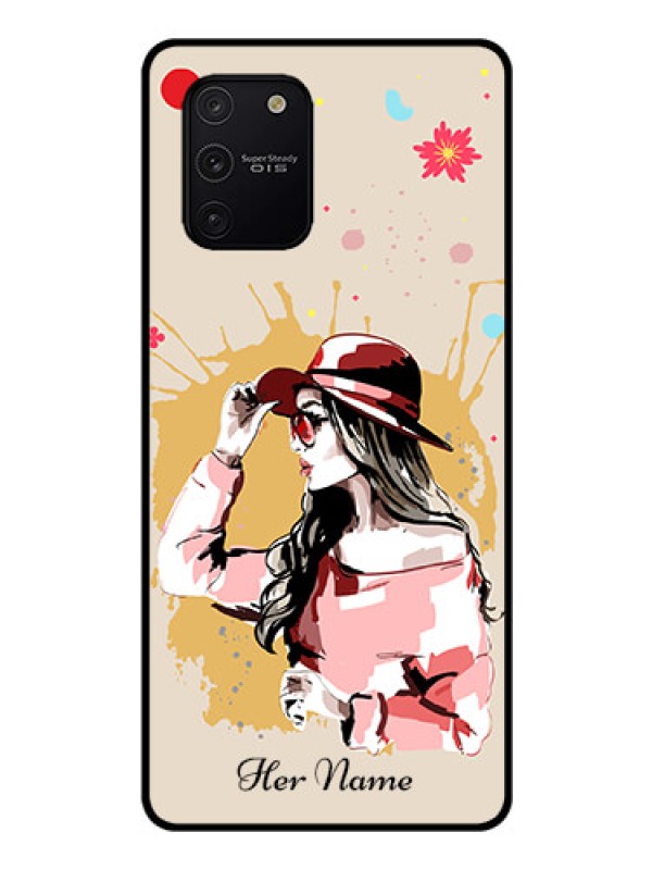 Custom Galaxy S10 Lite Photo Printing on Glass Case - Women with pink hat Design