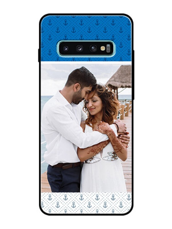 Custom Samsung Galaxy S10 Plus Photo Printing on Glass Case  - Blue Anchors Design