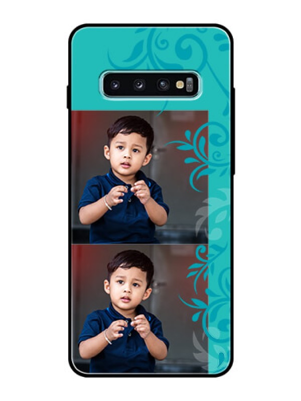 Custom Samsung Galaxy S10 Plus Personalized Glass Phone Case  - with Photo and Green Floral Design 