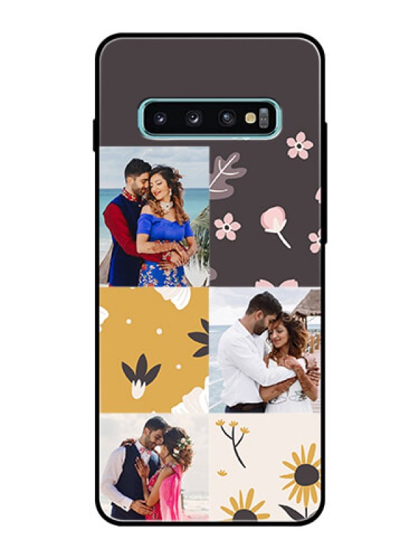 Custom Samsung Galaxy S10 Plus Photo Printing on Glass Case  - 3 Images with Floral Design