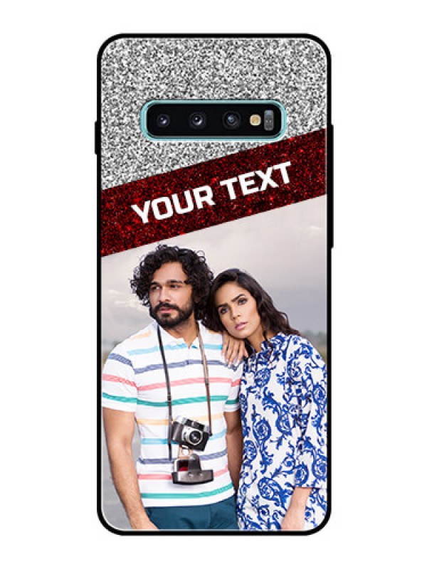 Custom Samsung Galaxy S10 Plus Personalized Glass Phone Case  - Image Holder with Glitter Strip Design