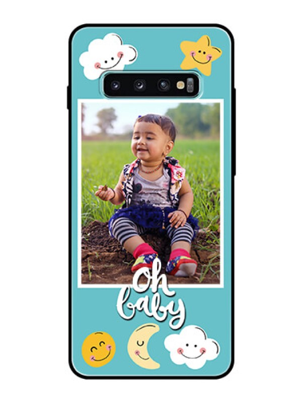Custom Samsung Galaxy S10 Plus Personalized Glass Phone Case  - Smiley Kids Stars Design