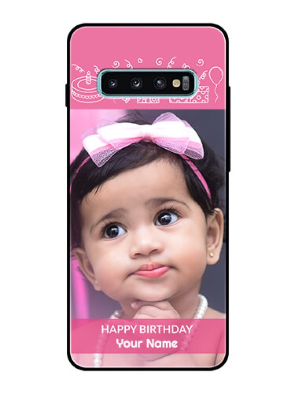 Custom Samsung Galaxy S10 Plus Photo Printing on Glass Case  - with Birthday Line Art Design