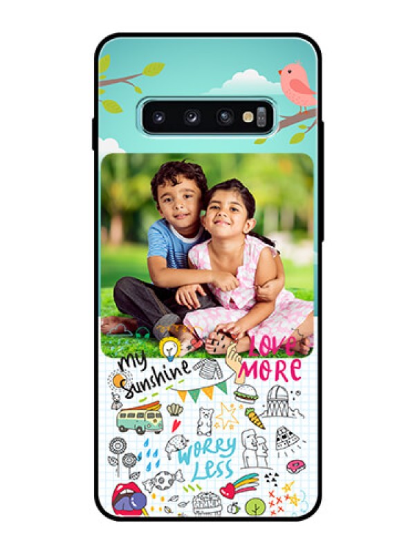 Custom Samsung Galaxy S10 Plus Photo Printing on Glass Case  - Doodle love Design