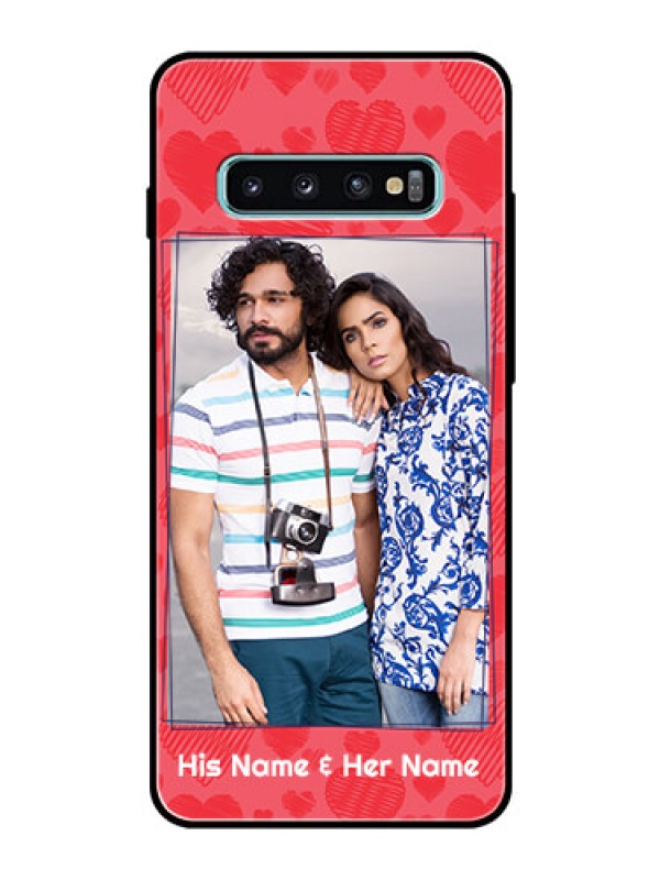 Custom Samsung Galaxy S10 Plus Photo Printing on Glass Case  - with Red Heart Symbols Design