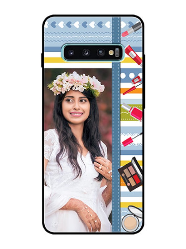 Custom Samsung Galaxy S10 Plus Personalized Glass Phone Case  - Makeup Icons Design
