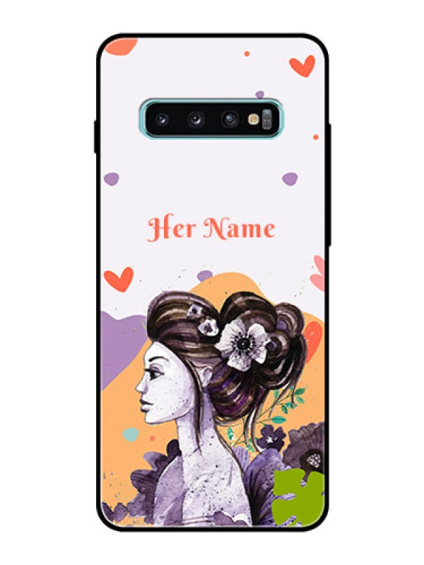 Custom Galaxy S10 Plus Personalized Glass Phone Case - Woman And Nature Design