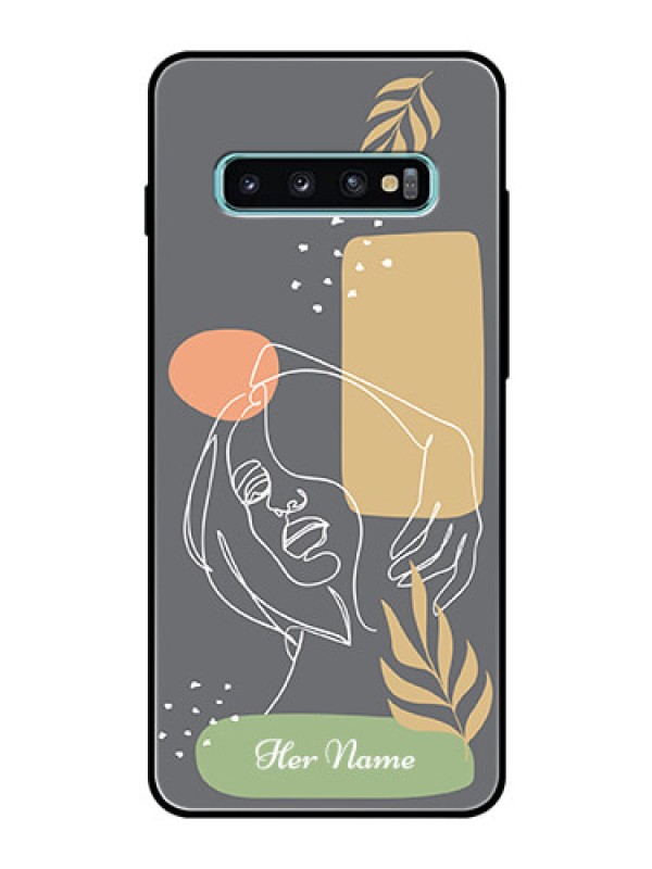 Custom Galaxy S10 Plus Custom Glass Phone Case - Gazing Woman line art Design