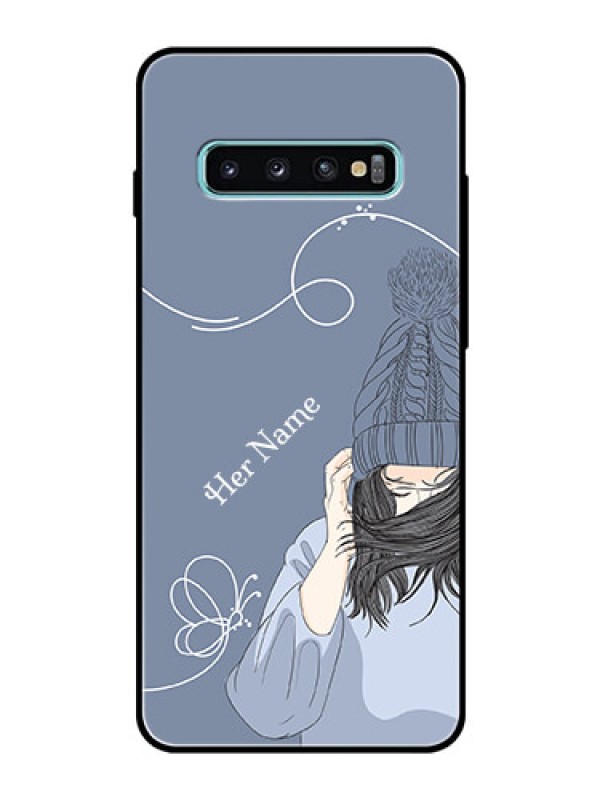 Custom Galaxy S10 Plus Custom Glass Mobile Case - Girl in winter outfit Design