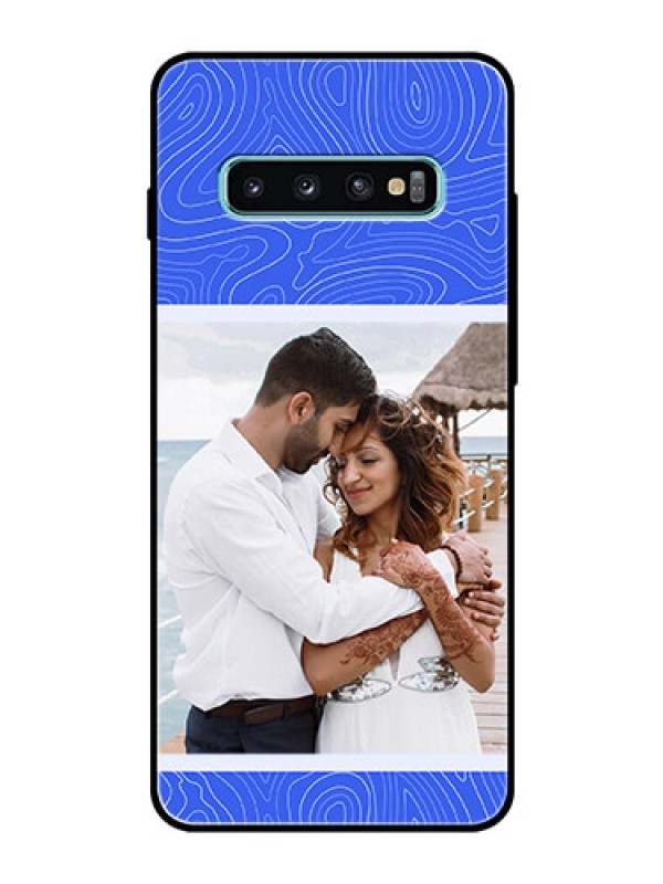 Custom Galaxy S10 Plus Custom Glass Mobile Case - Curved line art with blue and white Design