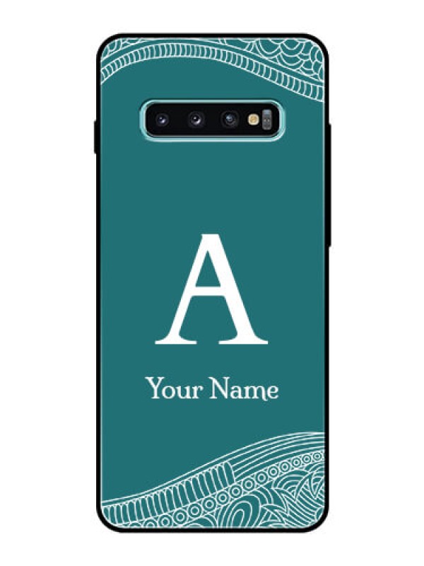 Custom Galaxy S10 Plus Personalized Glass Phone Case - line art pattern with custom name Design
